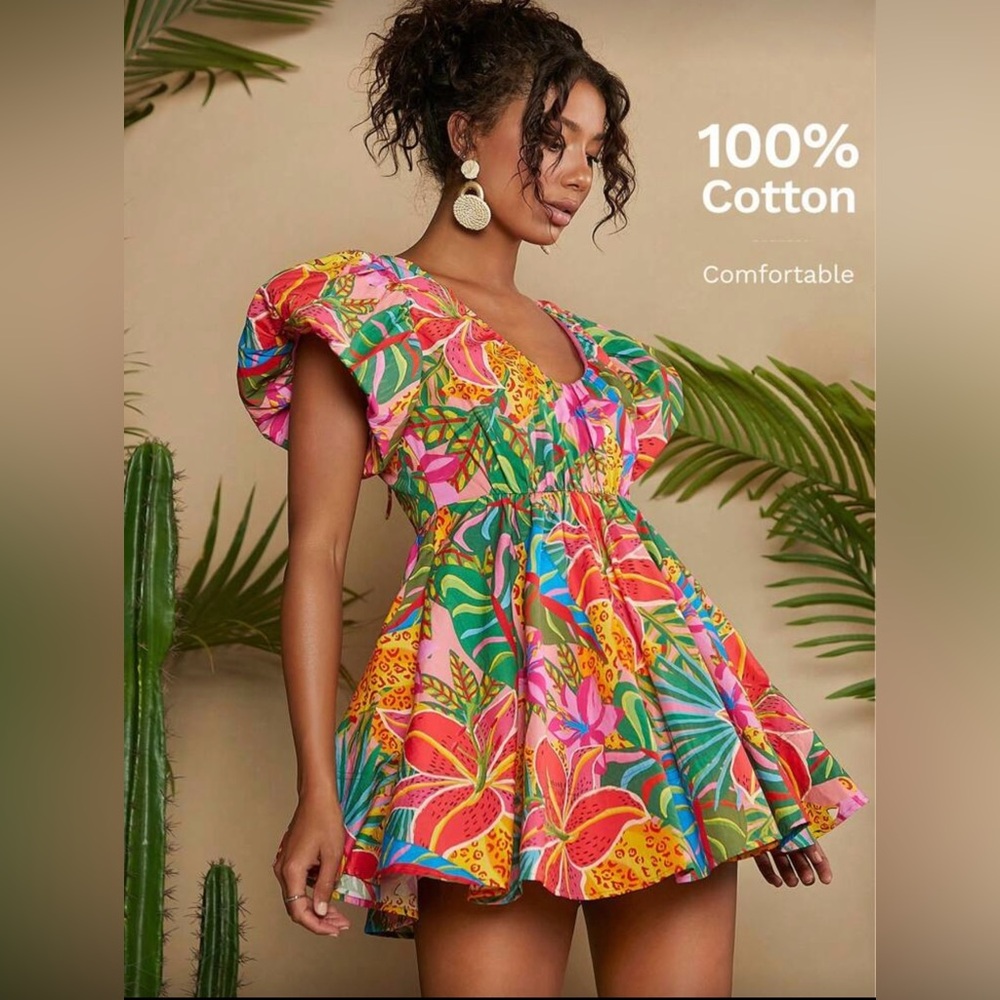 SHEIN Vibrant Jungle Print Dress